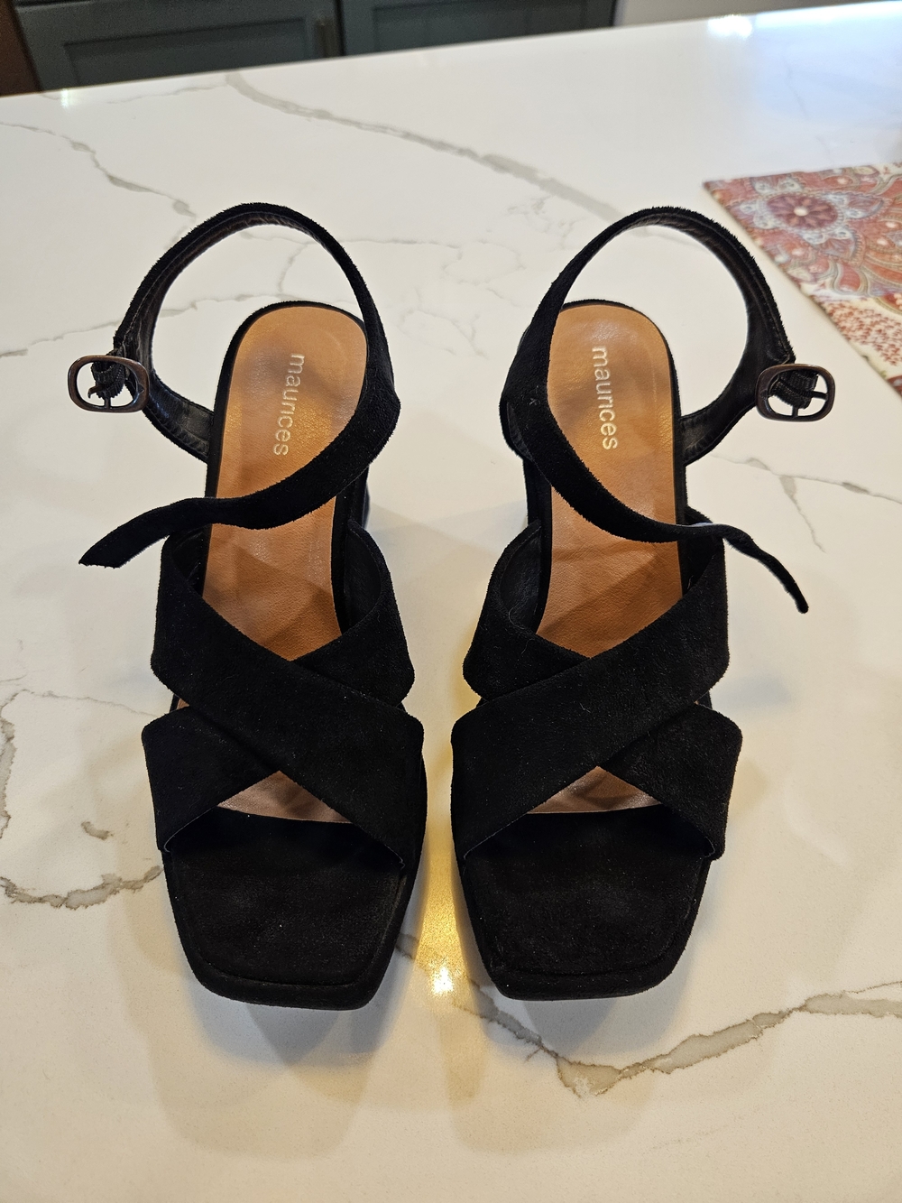 Maurices Black Suede Crisscross Open-Toe Slingback Heels Sz 7
